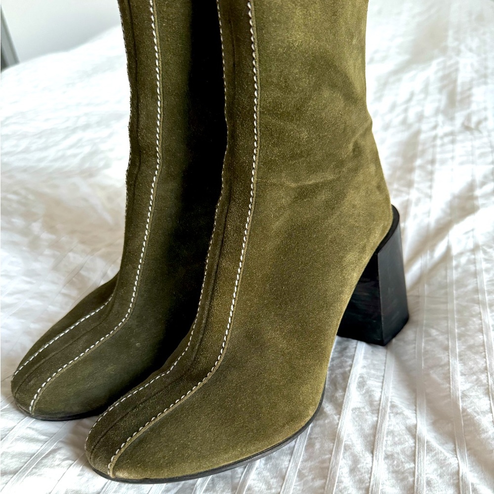 Acne Olive Green Suede Ankle Boots